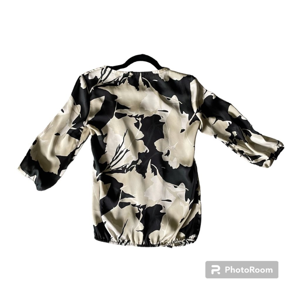 New York and Company Satin Modern Floral Blouse - Picture 2 of 3
